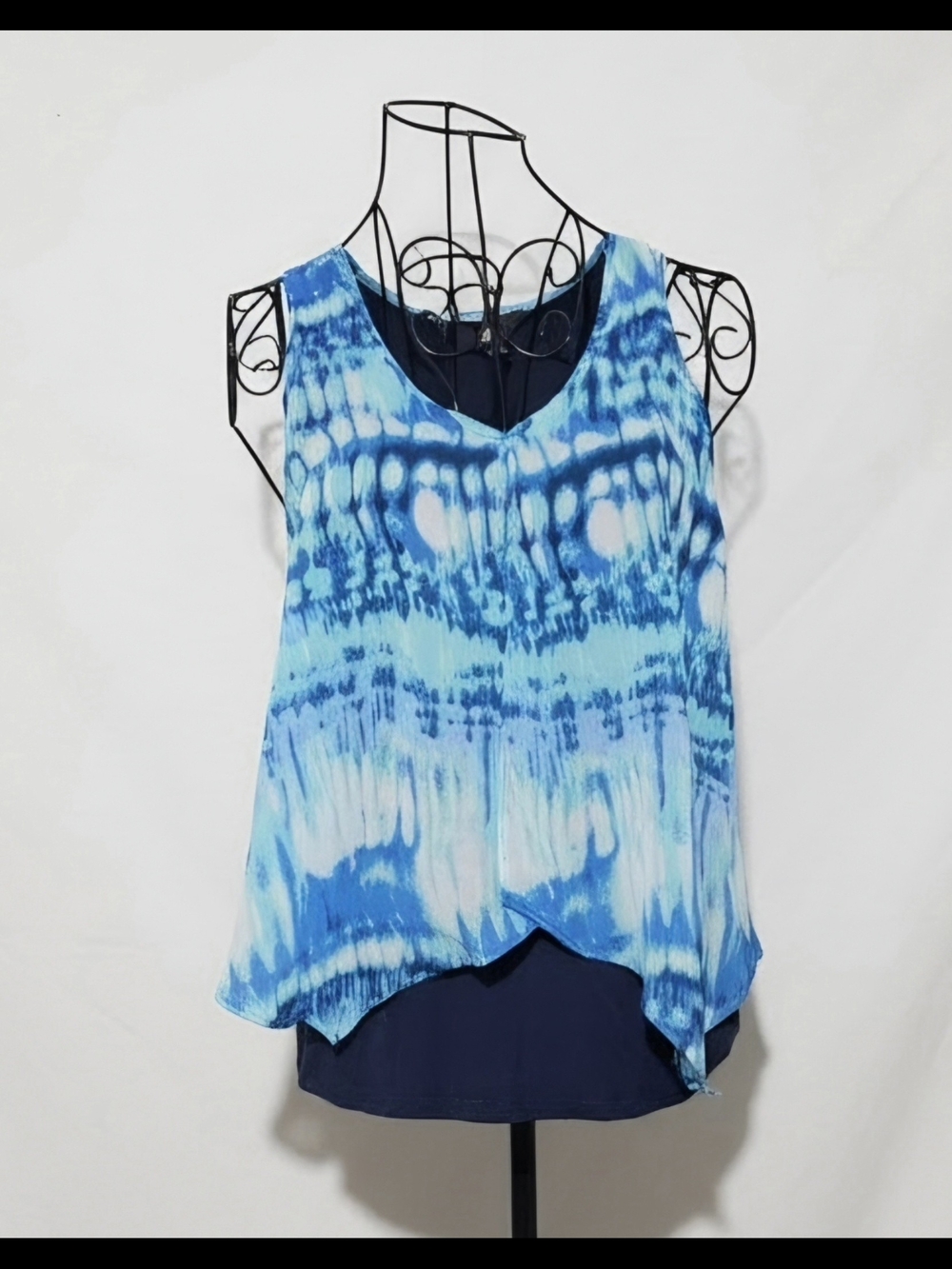 Iz Byer Blue Tie-Dye Layered V-Neck Tank Top